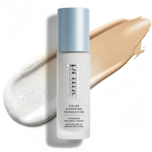 Prime Prometics Color Changing Foundation for Mature Women Instantly Adapts to Your Skin Tone, Buildable Light-to-Medium Coverage, 12-Hour Wear, Natural Dewy Finish, Hypoallergenic