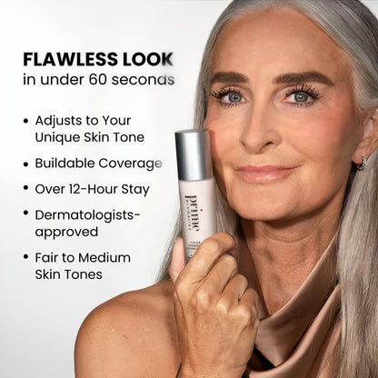 Prime Prometics Color Changing Foundation for Mature Women Instantly Adapts to Your Skin Tone, Buildable Light-to-Medium Coverage, 12-Hour Wear, Natural Dewy Finish, Hypoallergenic